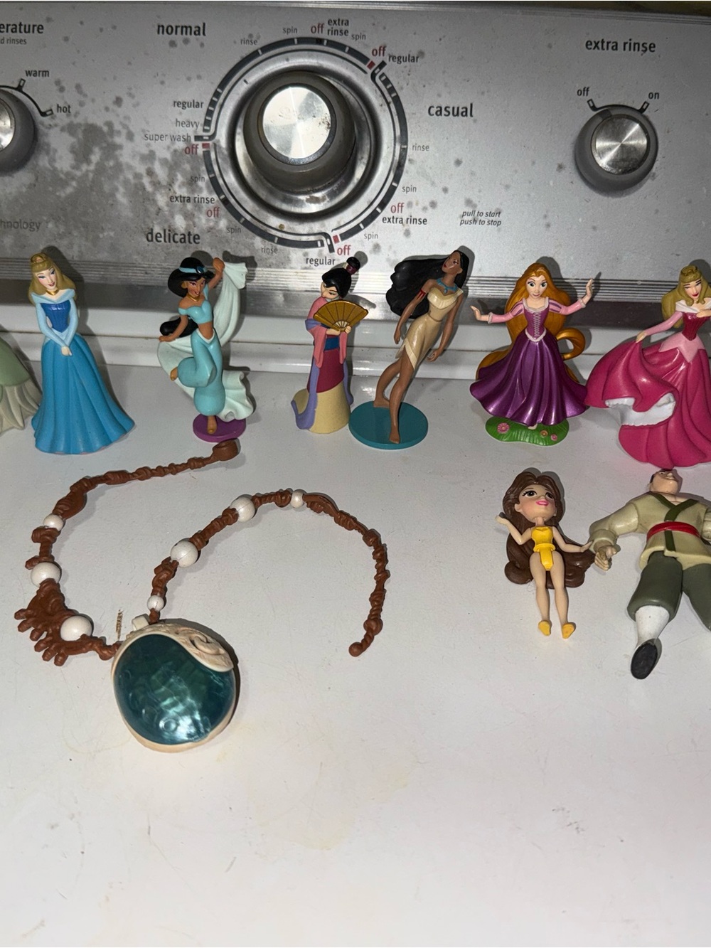 Disney Princess Figurine Lot with Teal Nautical Necklace